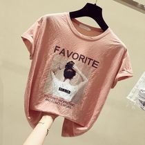 South Korea belly button print loose round neck T-shirt 2021 summer new fashion Joker slim short top women