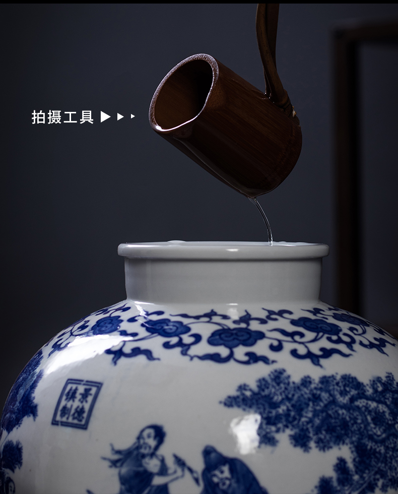 Jingdezhen ceramic wine wine jar cylinder 10 jins 20 jins 30 jins of blue and white porcelain bottle 50 kg of household deposit hip flask