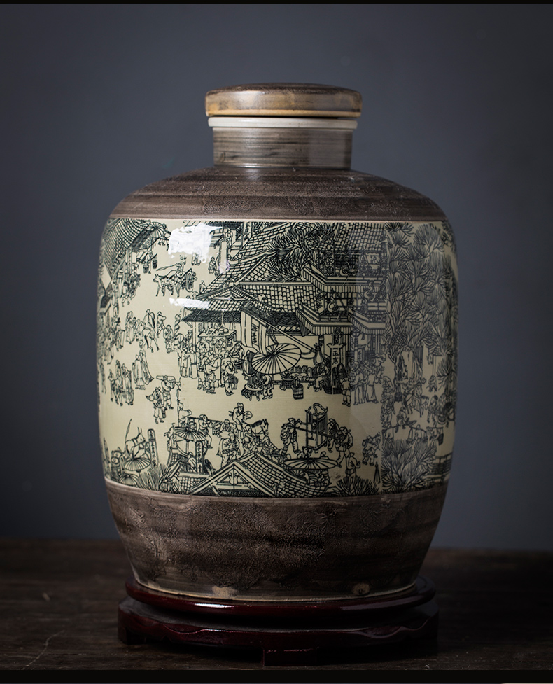 Jingdezhen ceramic jars 20 jins 30 jin liquor cylinder wine pot of medicine wine archaize 50 household seal pot