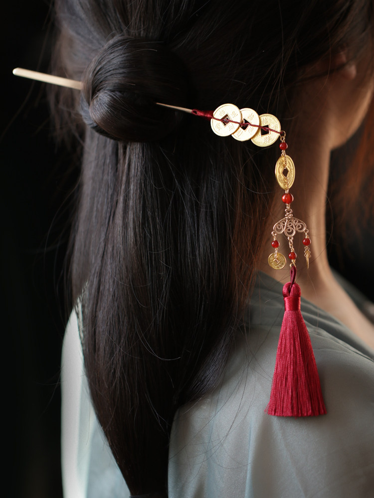 Money strings Streaming Su Hair Hairpin New Chinese Red Chinese Wedding Qipao Accessories Battle National gown costume headgear Rear Press-Taobao