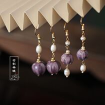 Tassel earrings purple earrings female summer temperament Hanfu daily accessories colored glaze earrings design sense classical exquisite