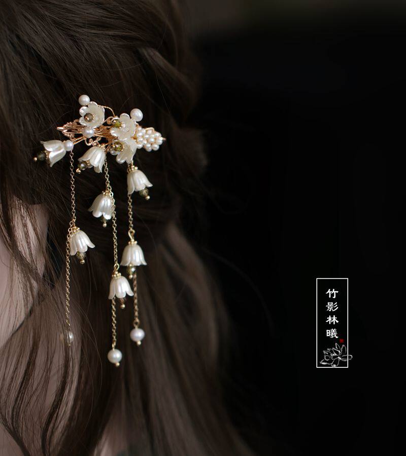 Hair accessories female summer fairy design sense side clip hairpin side Lily of the orchid tassel clip Hanfu accessories female headgear