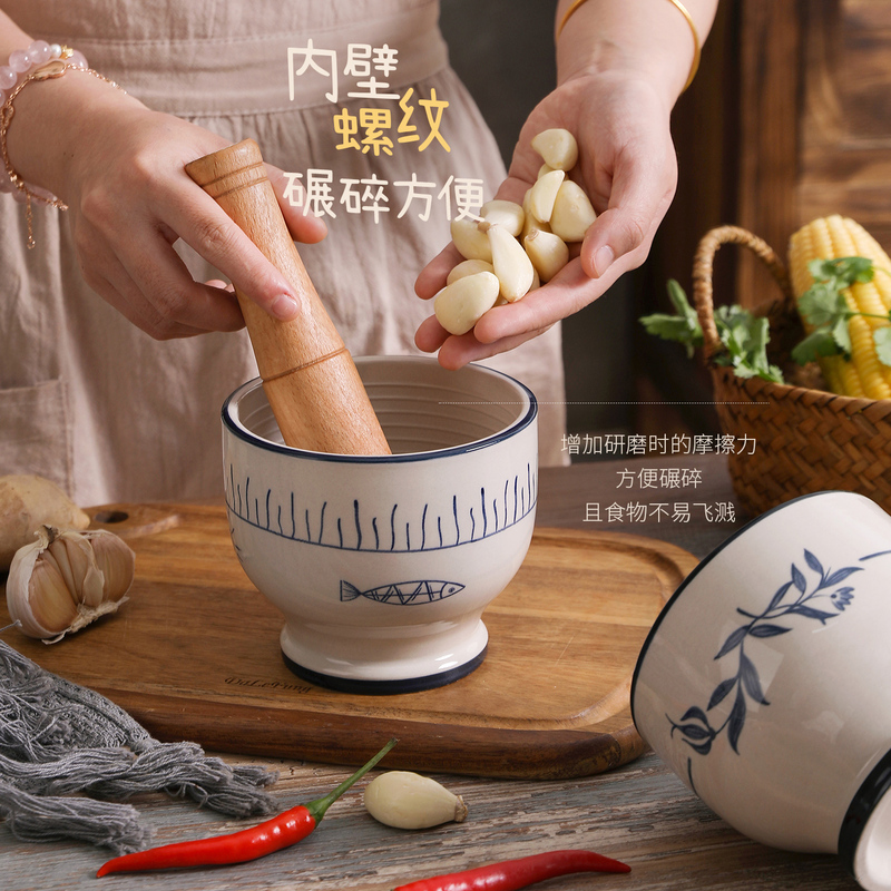 Chinese-Style Ceramic Garlic Mortar for Home Kitchen Use, Vintage Garlic Paste Grinder, Garlic Press, Medicine Pounding Bowl Chinese-Style Ceramic Garlic Mortar for Home Kitchen Use, Vintage Garlic Paste Grinder, Garlic Press, Medicine Pounding Bowl
