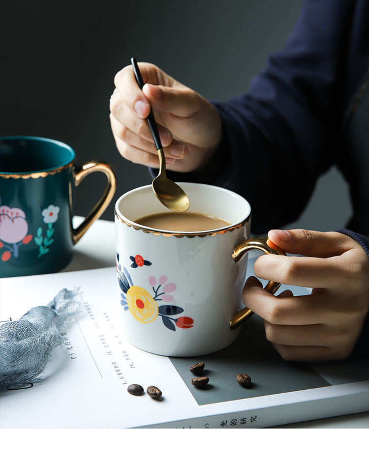 Pongsapat hand - made paint flower ceramic keller household glass coffee cup cup up phnom penh handle lovely cup