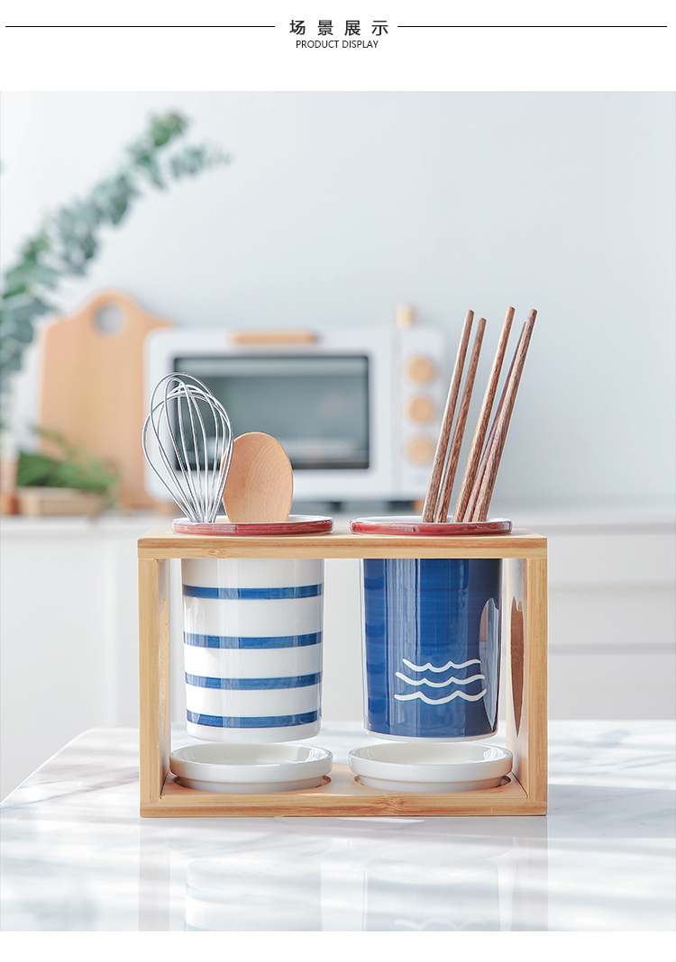 Shed in Japanese bamboo chopsticks tube ceramic binocular drop box of chopsticks chopsticks chopsticks cage barrels of multi - functional rack in the kitchen