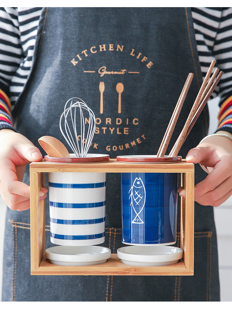 Shed in Japanese bamboo chopsticks tube ceramic binocular drop box of chopsticks chopsticks chopsticks cage barrels of multi - functional rack in the kitchen