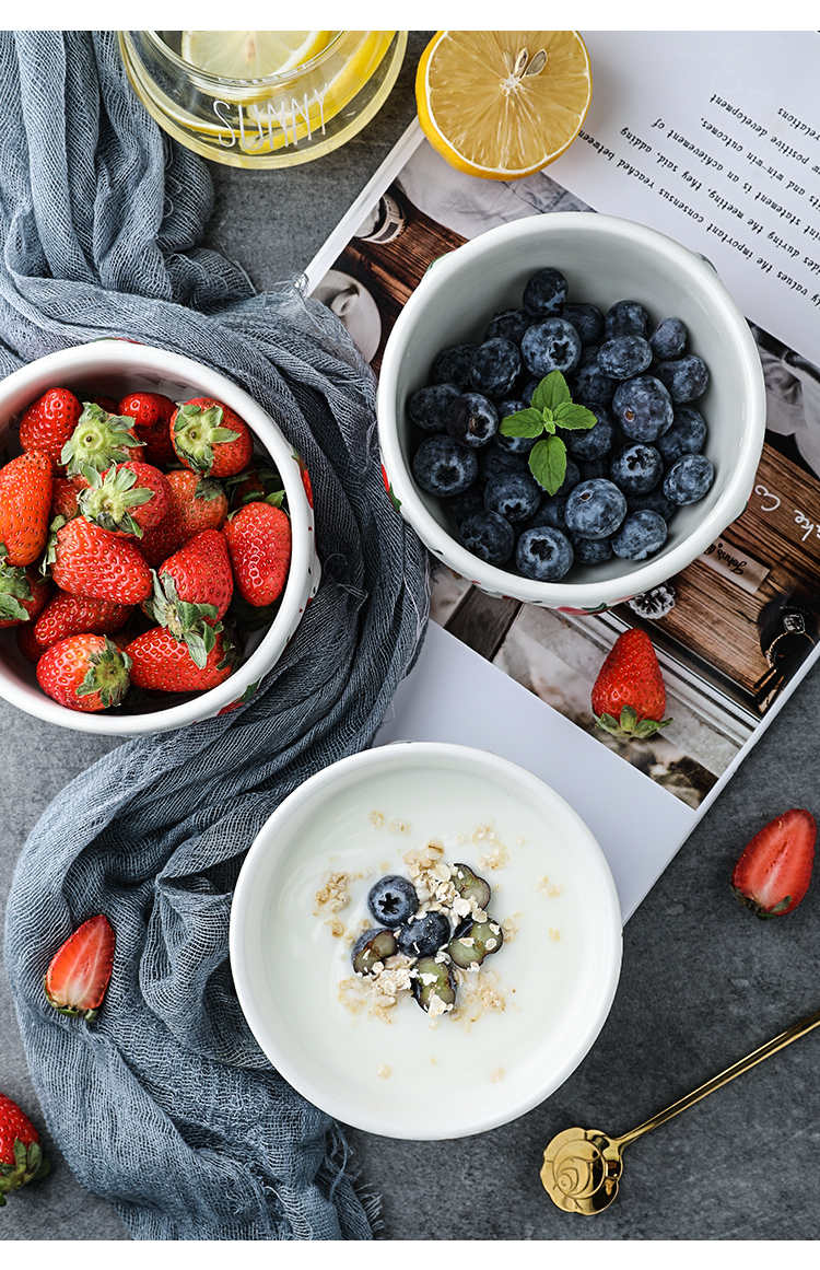 Selley, lovely ceramic strawberry household fruit salad bowl of oatmeal for breakfast bowl noodles bowl bowl eat a single