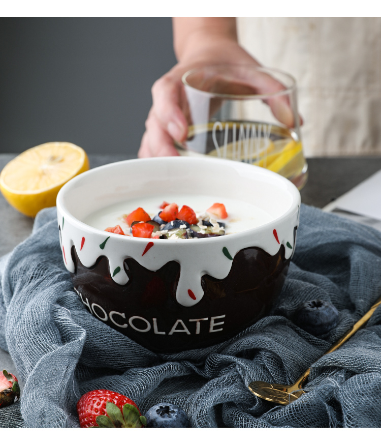 Selley, lovely ceramic strawberry household fruit salad bowl of oatmeal for breakfast bowl noodles bowl bowl eat a single
