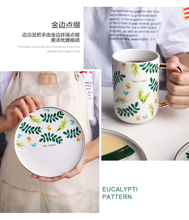 Selley ins small and pure and fresh green plant up phnom penh ceramic plates home western food steak plate round dish plate of pasta salad. It plate