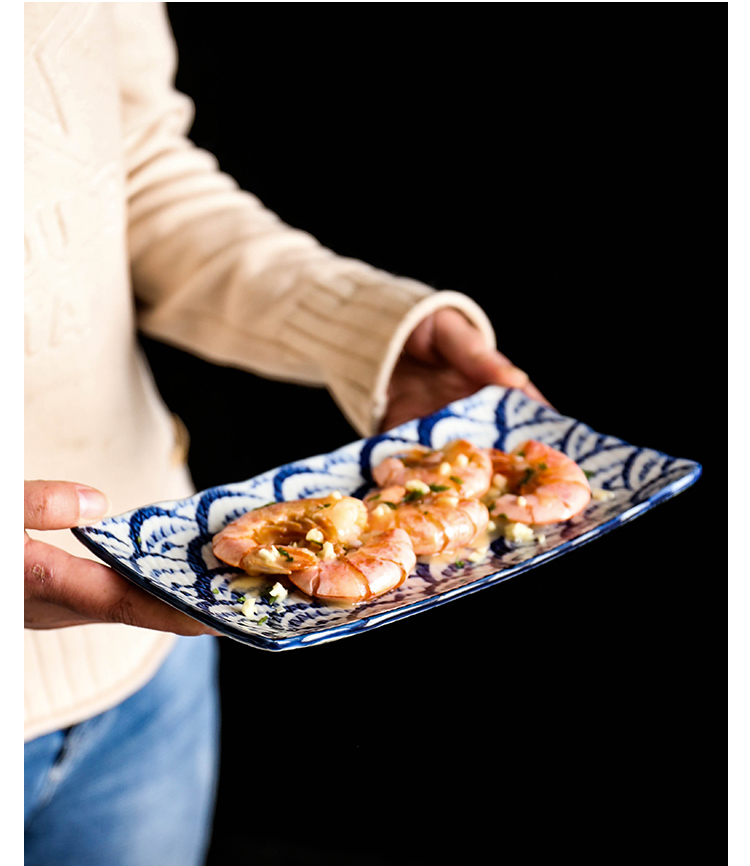 Shed in Japanese and wind hand - made under glaze color porcelain dish rectangular plate of dumplings of sushi plate, fish plate