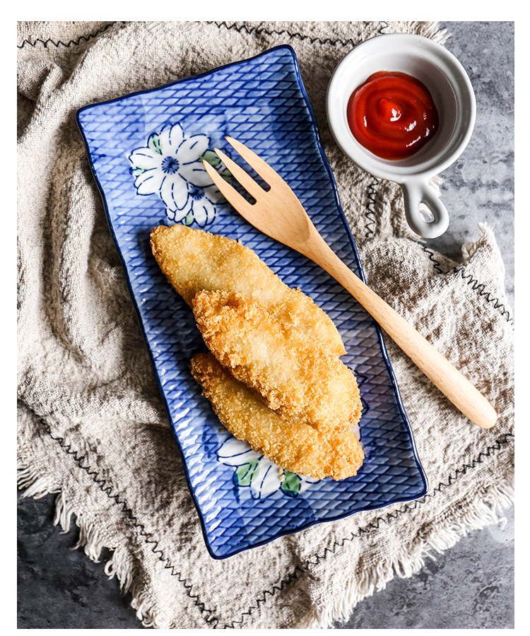 Shed in Japanese and wind hand - made under glaze color porcelain dish rectangular plate of dumplings of sushi plate, fish plate