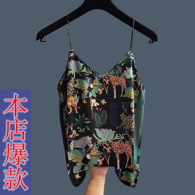 Ethnic style pattern color printing suspenders sexy v-neck shoulder strap personality base shirt Women's spring and summer top