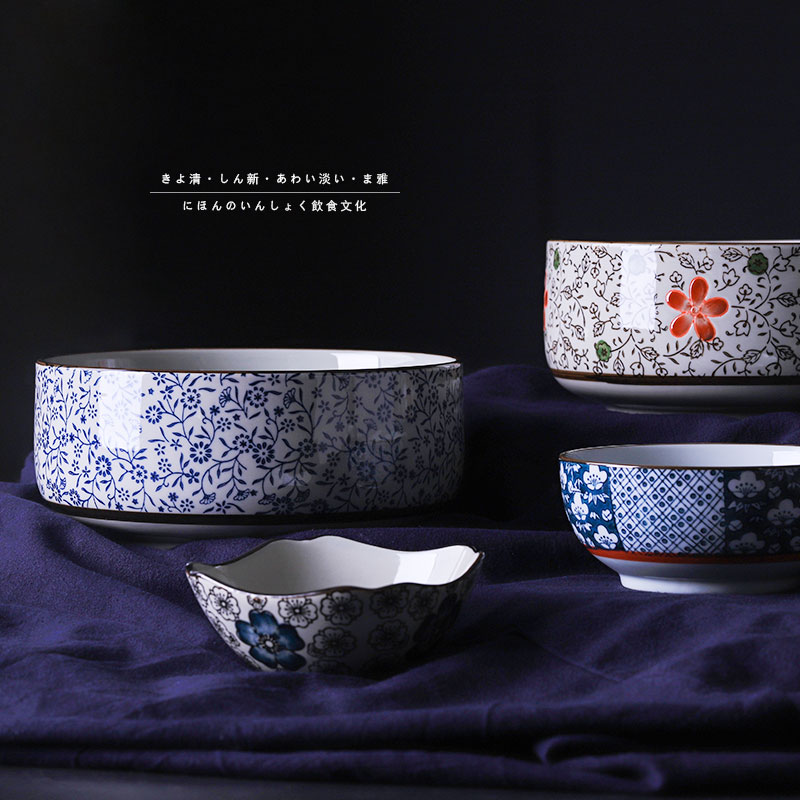 A Japanese 8 inches soup bowl with thick ceramic tableware without cover big bowl mercifully rainbow such use large household ceramics