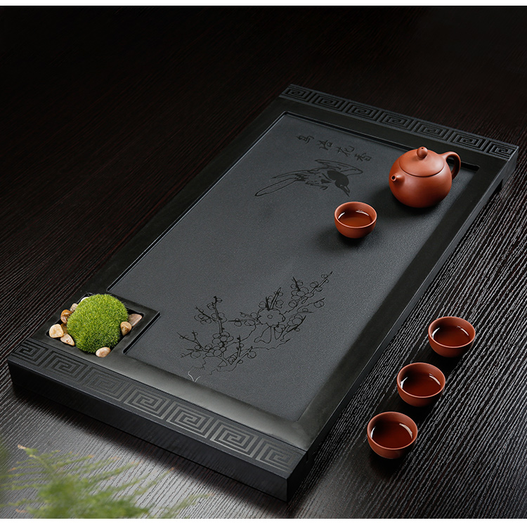 Sharply consolidation piece of ebony stone tea tie - in black stone contracted household kung fu tea set single tray of black tea