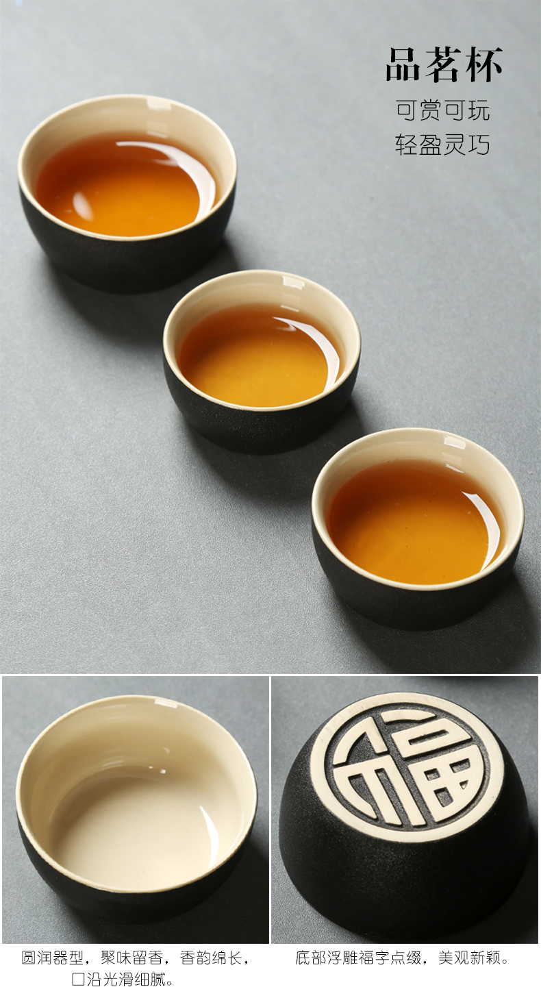 Black pottery travel kung fu tea set to crack a pot of four cups of small portable bag outside Japanese mini household contracted