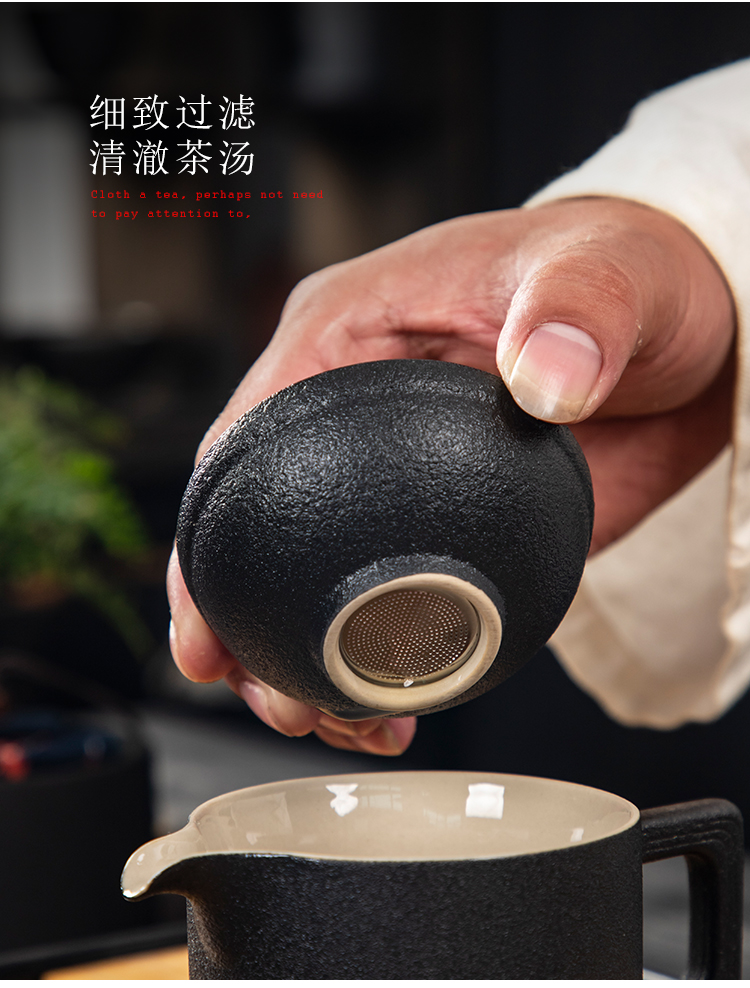 Black pottery travel kung fu tea set to crack a pot of four cups of portable BaoHu outside Japanese household custom logo