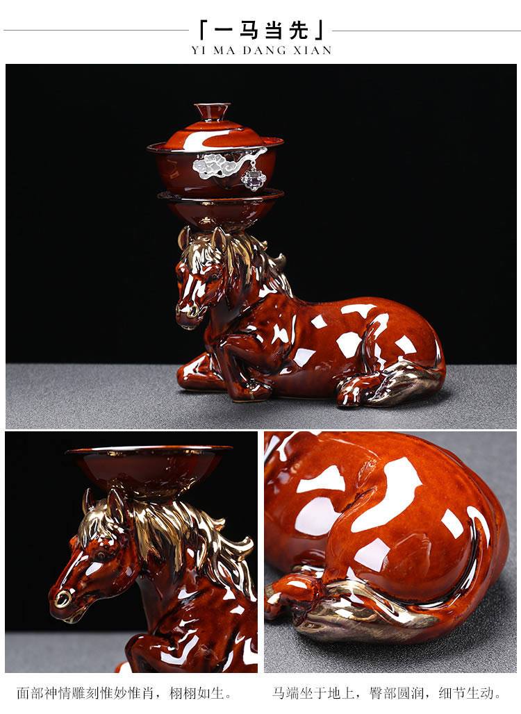 Ya xin kung fu tea set of a complete set of domestic up built red glaze, ceramic cups lid bowl with silver
