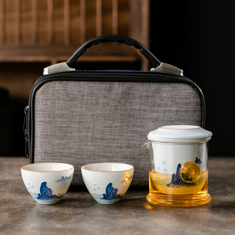 Ya xin company hall, a pot of two cups of portable travel tea set ceramic teapot with kung fu tea set