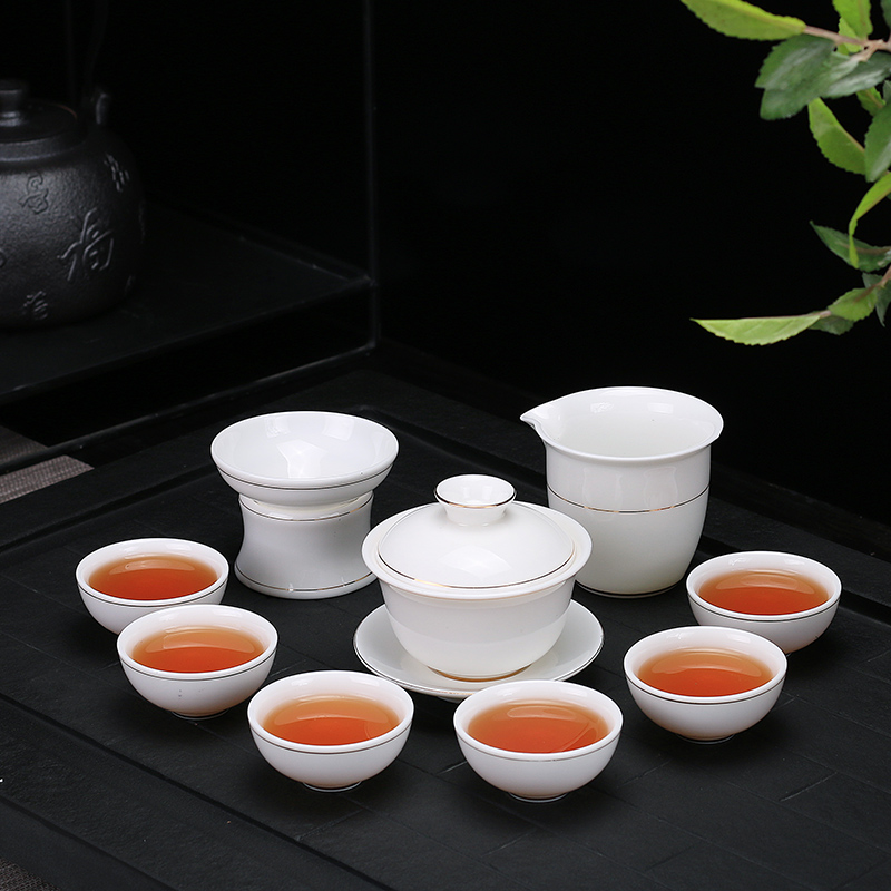 Ya xin kung fu tea set violet arenaceous household solid wood of a complete set of small tea tray was contracted white porcelain tea tea cups