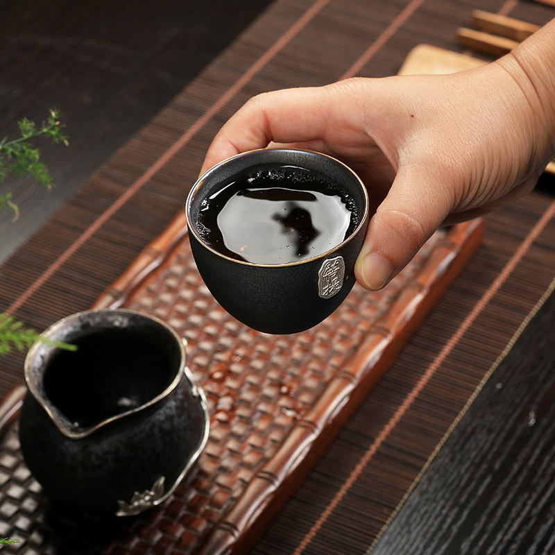 Ya xin jingdezhen building ceramic lamp of a complete set of kung fu tea sets variable temmoku silver cup lid bowl