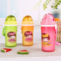 Childrens kettle kindergarten baby drinking cup summer has a rope suction tube Cup Anti-hot hand drinking cup learning drinking cup