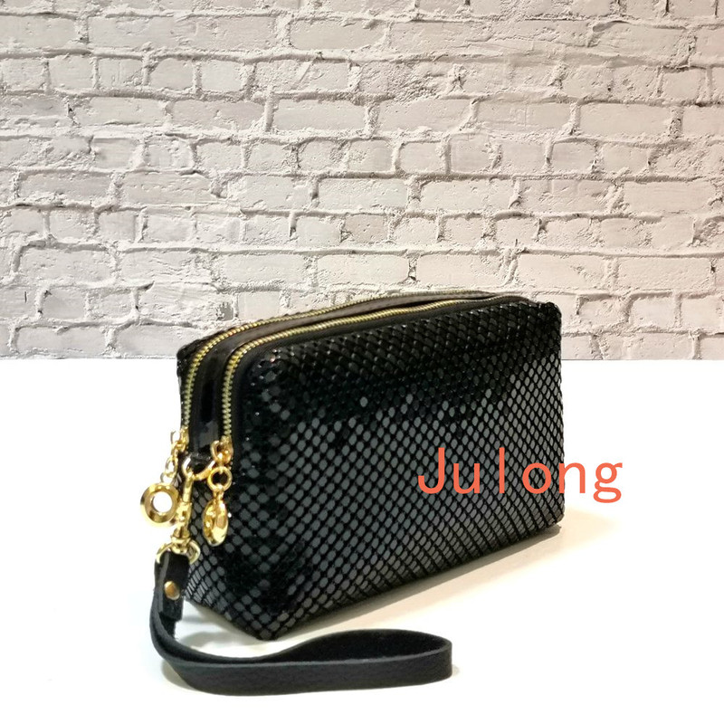 Women's Horizontal Sequin Wallet, Korean Style New Product, Double Zipper Cosmetic Bag, Fashionable Clutch Bag, Key Bag, Mobile Phone Bag