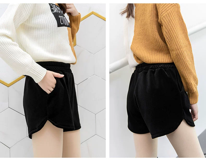 Quần short nữ mùa đông 2018 phiên bản mới của Hàn Quốc nhung vàng cao đến eo cao quần ống rộng quần một chiếc quần mỏng bên ngoài mặc