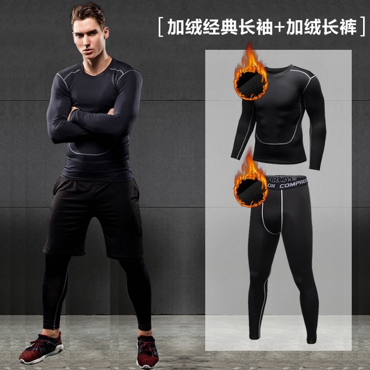 Phòng tập thể dục Thể thao nam Mùa xuân và mùa đông Mùa đông Quần thun cao Đặt quần áo Phòng tập thể dục Chạy nhanh khô Bốn hoặc năm - Quần áo tập thể hình quần short tập gym nữ