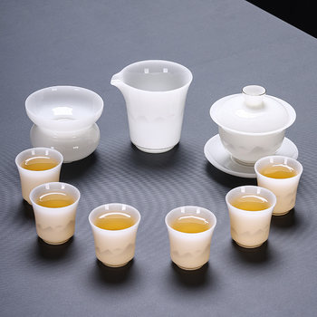 Tea Set 2025 New Model Ice Jade Ceramic Special for Brewing Tea Kung Fu Tea Set Home Use Tea Cup Light Luxury High-End