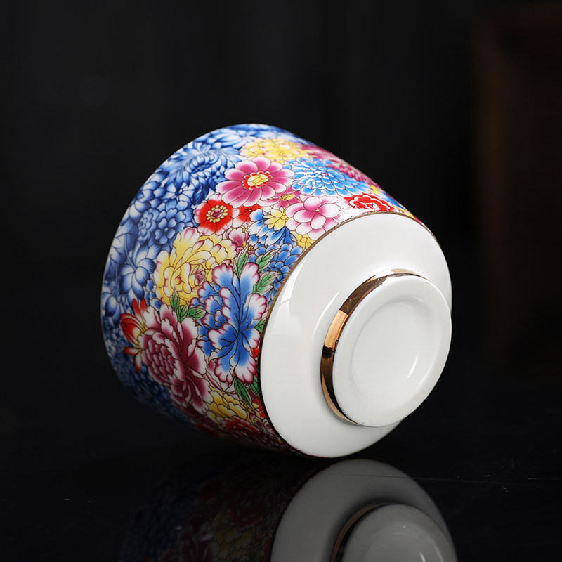 Enamel Kung Fu Tea Cup, Ceramic Tea Tasting Cup, Tea Set Set, Light Luxury Household Cup, Gold-Painted Master Single Cup for Men and Women