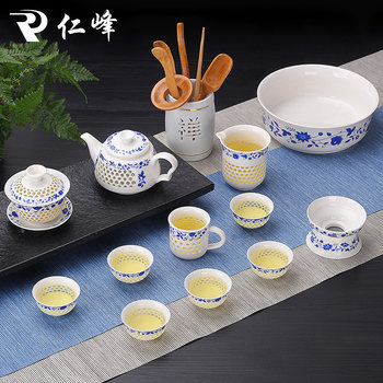 Renfeng Simple and Exquisite Kung Fu Tea Set, Hollowed-Out Kung Fu Teapot, Gaiwan, Teacup, Chinese-Style Simple Tea Set