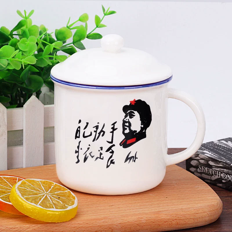 Renfeng cup gốm men cốc cốc phụ nữ với bìa sáng tạo cá tính cốc văn phòng xu hướng hoài cổ tùy chỉnh - Tách chai đựng nước