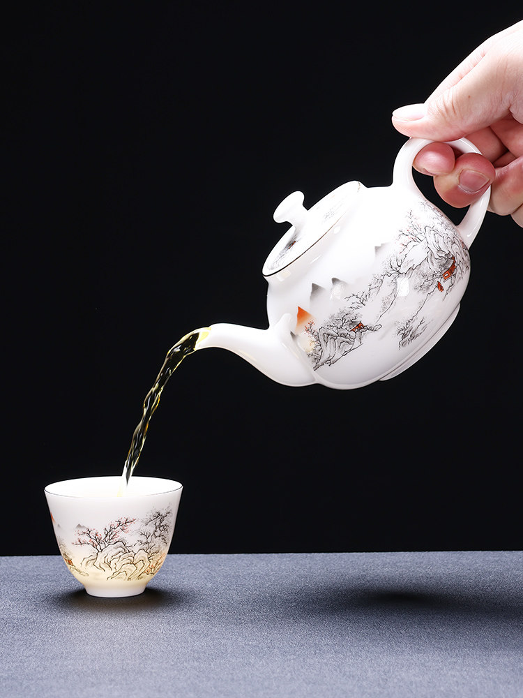 Ruifeng Kiln Jade Tea Set Teapot Household Ceramic Large-Capacity Tea Brewing Pot Office Reception White Porcelain Teapot with Lid