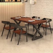 Simple retro wrought iron wood dining table and chair combination noodle restaurant theme restaurant rectangular fast food restaurant long table 1042