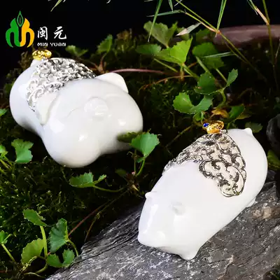 Min Yuan exquisite silver tea ceremony tea table tea tray decoration creative tea play cute piggy handmade tea accessories