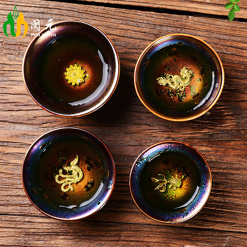 Fujian Yuan colorful peacock Jianzhan silver fish cup Kiln becomes Tianmu Jianzhan tea cup inlaid with silver master cup