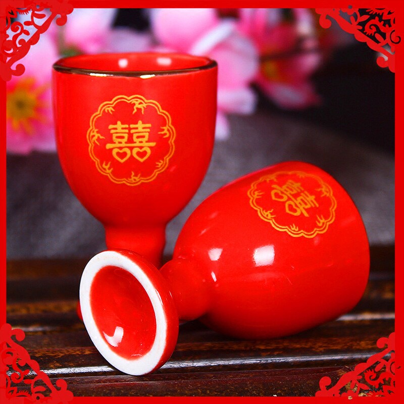 Married big red tall wine glass wedding ceramic white glass wedding red toast glass wine kit