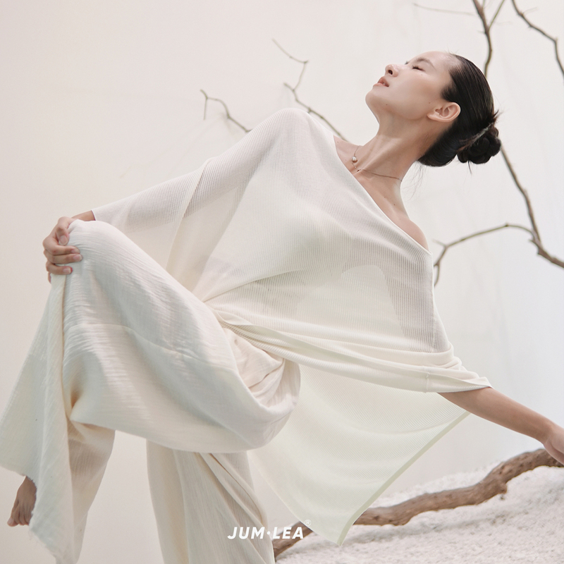 Jumlea｜Yoga Set with a Loose-Fitting Cover-Up, Elegant Yoga Cotton and Linen Pants, Stunning and High-End Three-Piece Set