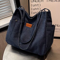 Casual Large-Capacity Denim Bag for Women 2026 New Summer Commuter Shoulder Bag College Student Class Tote Bag