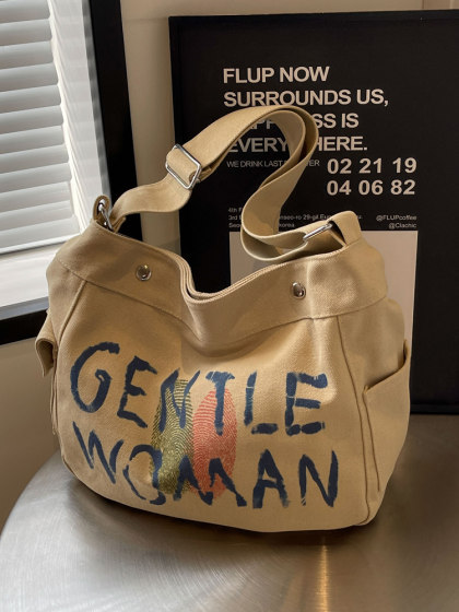 Korean Style Canvas Bag for Women 2026 New Simple Large-Capacity Letter Shoulder Crossbody Bag Student Class Tote Bag