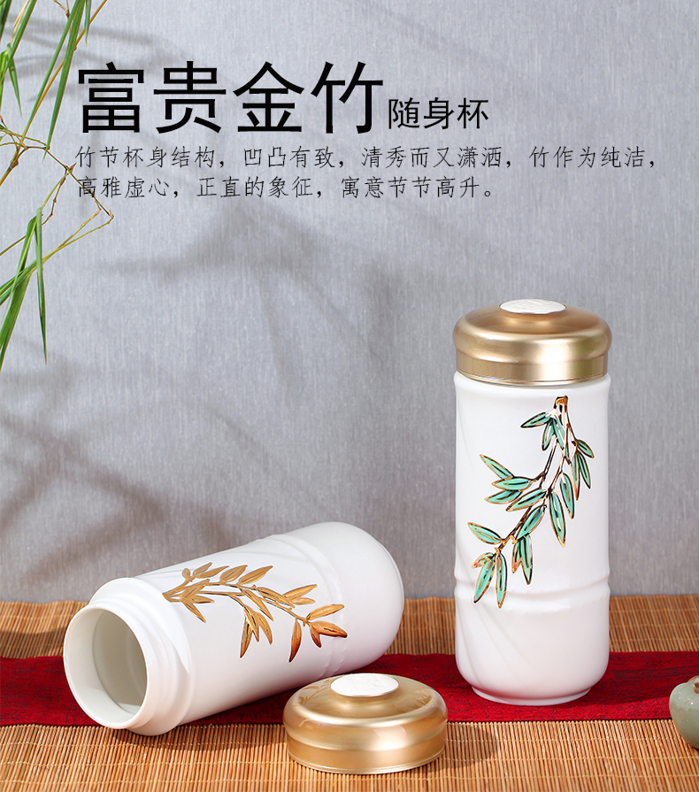 Girls, do Tang Xuan porcelain cup with a silver spoon in its ehrs expressions using double - layer cup with creative move cups with cover glass cup