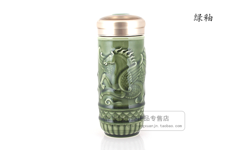 Do Tang Xuan porcelain cup dragon horse spirit double portable water glass cup with cover cup with creative trend