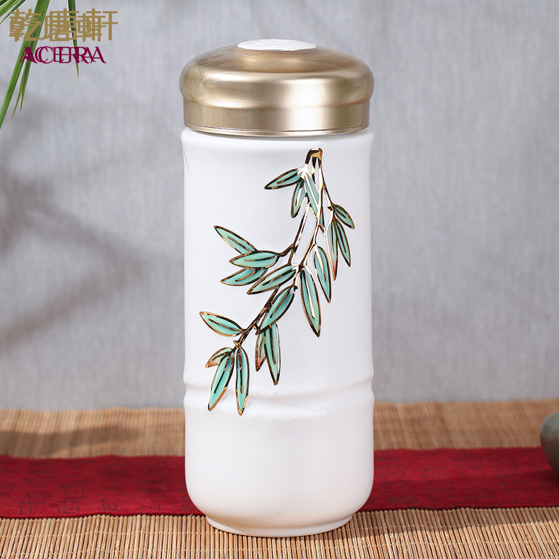 Girls, do Tang Xuan porcelain cup with a silver spoon in its ehrs expressions using double - layer cup with creative move cups with cover glass cup