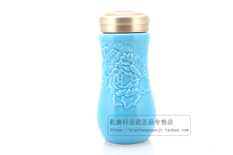 Do Tang Xuan porcelain cup millennium peony cup with red + color porcelain cup creative move with cover cup cup