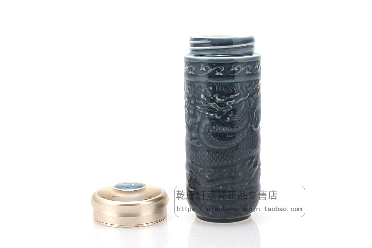 Do Tang Xuan porcelain cup big John lone double - layer cup green glaze with circular creative move cups with cover