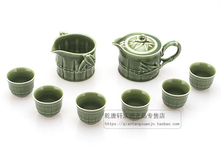 Do Tang Xuan porcelain cup qiankun green glaze tea sets suit one pot of six cups of tea tea cup sea glass to elders