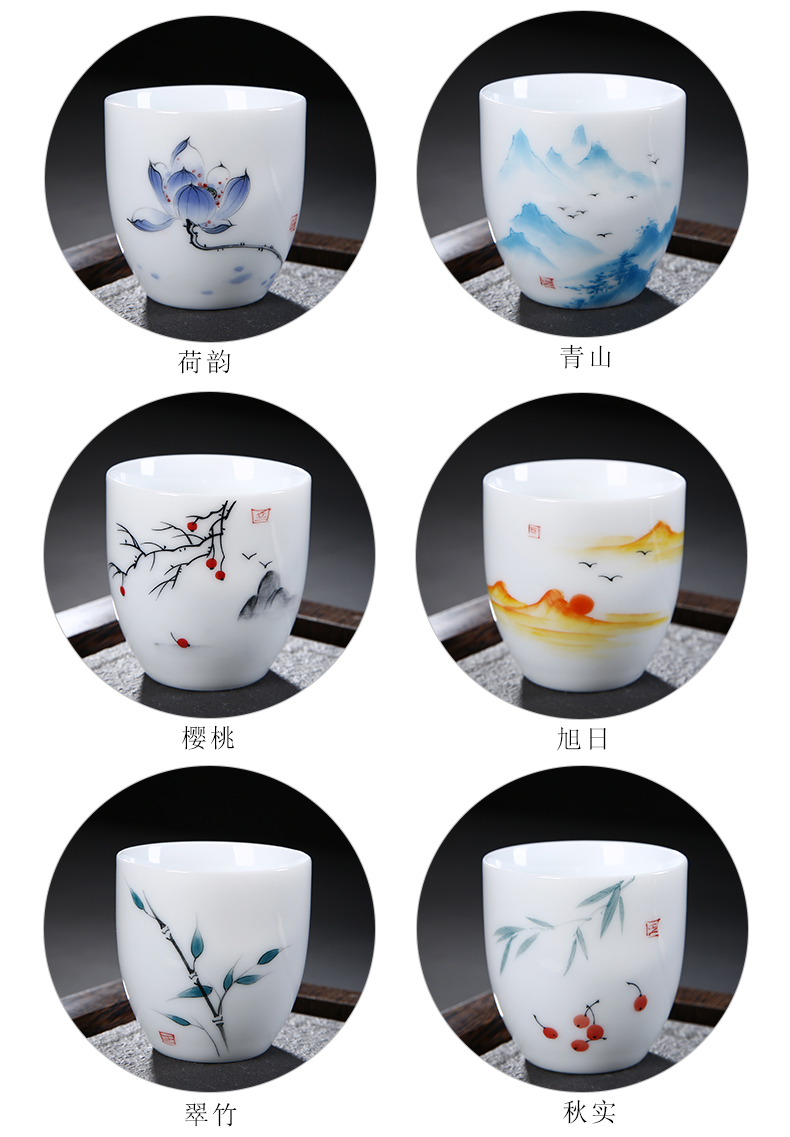 Sweet white glaze hand - made ceramic masters cup dehua white porcelain kung fu tea tea cup size, individual sample tea cup