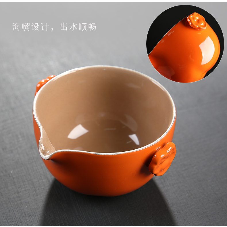 Kung fu tea set household contracted creative gift set tea sets all the best ceramic persimmon teapot teacup