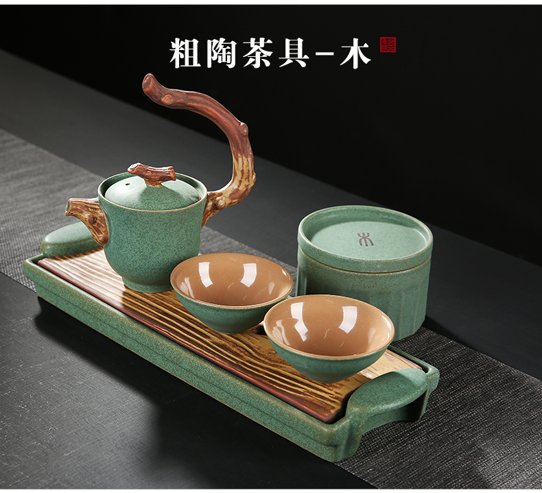 Japanese coarse pottery kung fu tea set home a pot of restoring ancient ways is two cups of creative five lines of portable dry tea set tea service