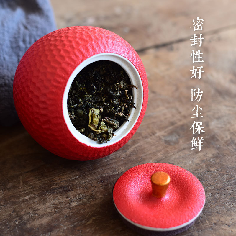 Caddy fixings ceramic small gift Christmas apple can safely seal pot red green tea pu 'er tea sets